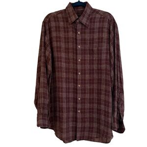 Scott Barber Brown with White/Blue Plaid Linen Button Down Shirt M